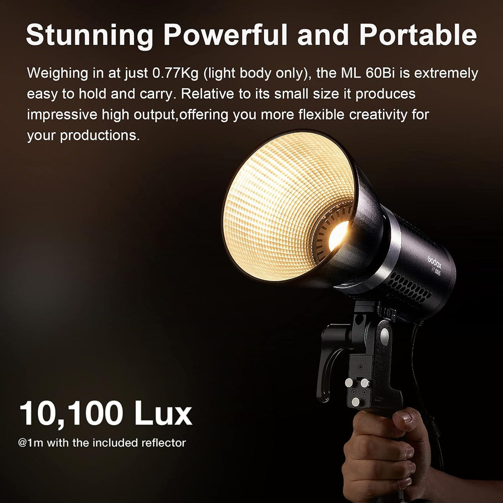 Godox ML60Bi ML60 Bi 60W Bi-Color LED Light Silent Mode Portable Brightness Adjustment Support Li-ion Outdoor LED Light