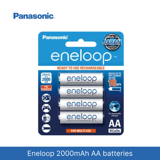 [日本制造] [免费送货] [2020 年 5 月] Panasonic Eneloop 1900mAh 镍氢充电 AA 预充电电池，附赠电池盒