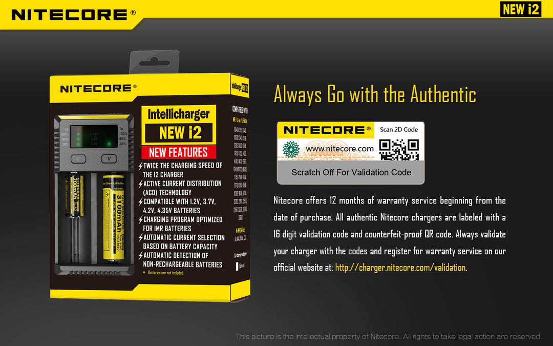 Nitecore NEW i2 2 cell Battery Charger for 18650 / AA / AAA / C / D Batteries