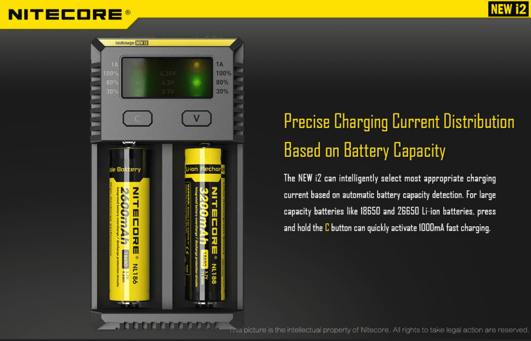 Nitecore NEW i2 2 cell Battery Charger for 18650 / AA / AAA / C / D Batteries