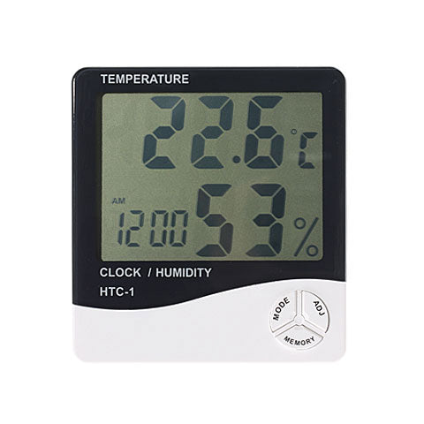 Chromage HTC-1 Indoor Digital Humidity Thermometer Hygrometer, Room Temperature Gauge Humidity Monitor with Alarm Clock , LCD Display(White)