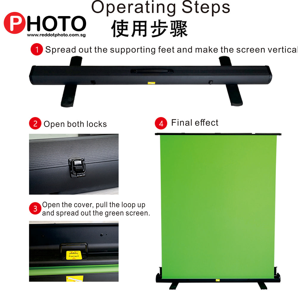 (1.5m x 2m) Pull Up Green Screen Collapsible Background Panel with Auto-locking Frame, Wrinkle-Resistant Chroma-Green Fabric, Aluminum Hard Case, Ultra-Quick Setup and Breakdown (Similar to Elgato Green screen)